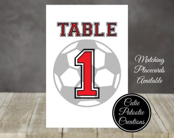 Soccer Theme Bar Mitzvah Table Number Cards for Weddings, Bat Mitzvah, Bar Mitzvah, Sweet 16 - Choose Your Font - Choose Your Colors