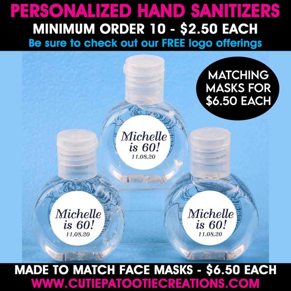 Hand Sanitizer Bottles Personalized for Birthday Parties, Mitzvah, Wedding, Sweet 16, Quinceanera, MATCHING FACE MASKS Available Il_570xn