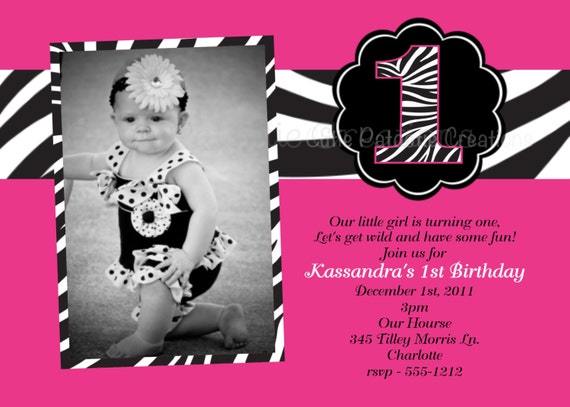 Pink and Black Zebra Print Birthday Party Invitations - Printable or Printed - Party Decorations, Party Supplies Il_570xn