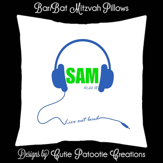 Headphones Bat Mitzvah Sign In Pillow Personalized With Name And