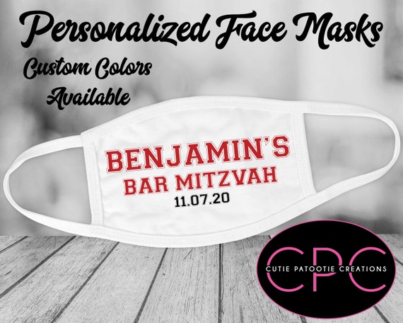 Personalized Bar Mitzvah Face Mask - Bat Mitzvah Face Masks - Made in the USA - Custom Colors Available - Quick Shipping Il_570xn