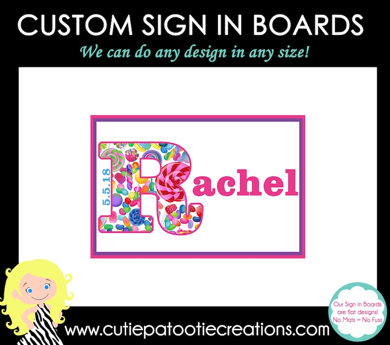 See listing description for size recommendation Candy Theme Bat Mitzvah Sign in Board Monogram Name and Initials