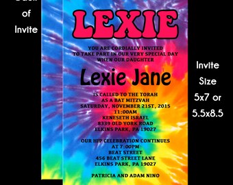 Tie Dye 70's Hippie Theme Bat Mitzvah Invitation USE for ANY Event RSVP Reply Card Insert Card Thank You Note