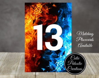 Fire and Ice Table Number Cards, Weddings, Bar Mitzvah
