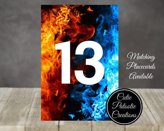 Fire and Ice Table Number Cards for Weddings, Bat Mitzvah, Bar Mitzvah, Sweet 16 - Matching Place Cards Available Il_570xn