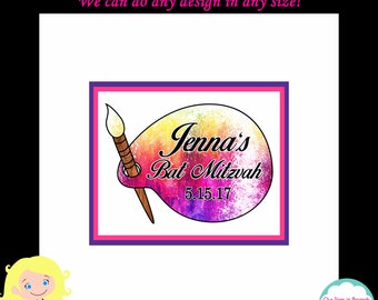 Art Theme Bat Mitzvah Sign In Board, Custom Colors