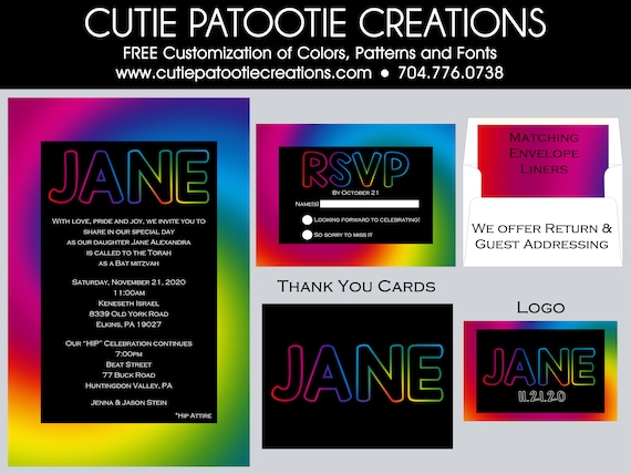 Tie Dye Bat Mitzvah Invitations | Custom Bat Mitzvah Invitation Il_570xn