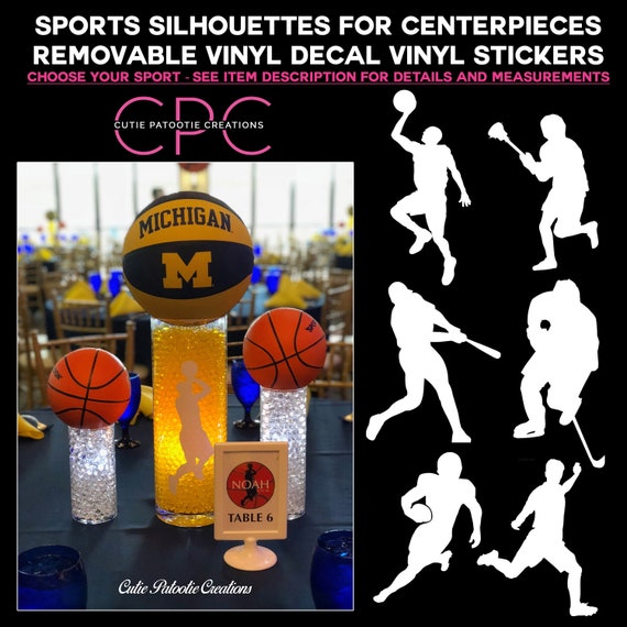 All Sports Silhouette for DIY Centerpieces - Removable Vinyl Decal - Sticker - Basketball - Soccer - Football - Lacrosse - Hockey - Baseball Il_570xn