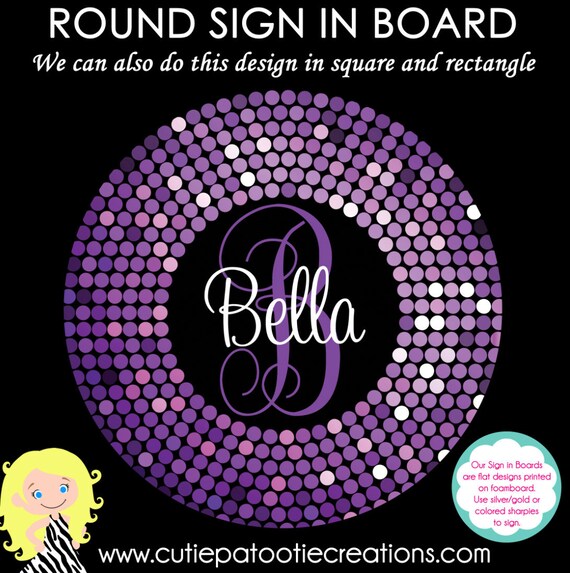 ROUND Bat Mitzvah Sign in Board - Purple Confetti Il_570xn
