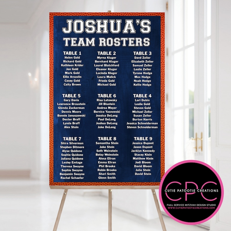 Soccer Sports Team Roster Table Seating Chart for Bar and Bat Mitzvah Wedding We can do ANY Sport FREE Customization image 3