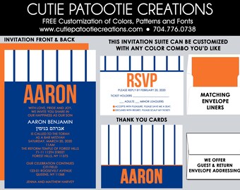 Bar Mitzvah Invitations, Bar Mitzvah Invitation, Baseball Theme, Envelope Addressing, Reply Card, Save the Date, Thank You Notes