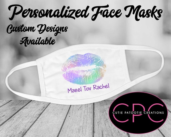 Personalized Pastel Lips Bat Mitzvah Face Mask - Guest Face Mask - Face Covering - Made in the USA - SWAK Face Mask XOXO Il_570xn