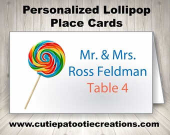 Candy Lollipop Personalized Place Cards | Mitzvah, Wedding, Sweet 16
