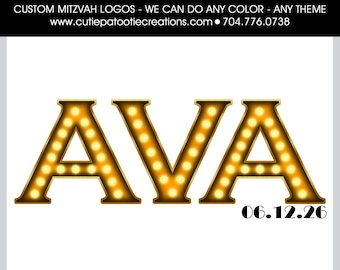 Custom Bar & Bat Mitzvah Logo | Hollywood or Broadway Name in Lights Theme | Personalized Mitzvah Logo Design | Digital Party Branding