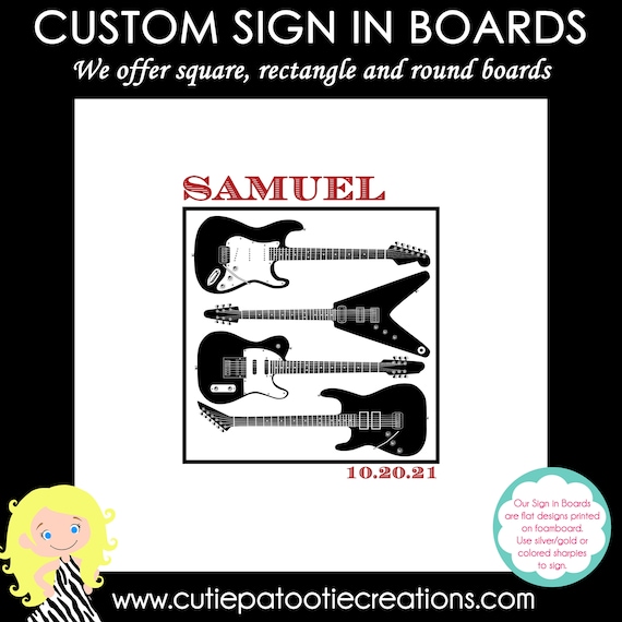 Rock and Roll Music Theme Guitar Bar Mitzvah Sign in Board - Bat Mitzvah Sign in Board - Guest Sign In Il_570xn