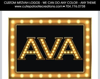 Custom Bar & Bat Mitzvah Logo | Name in Lights Theme | Personalized Mitzvah Logo Design | Digital Party Branding