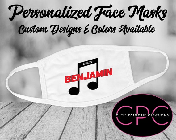 Music Note Custom Face Mask with Logo, Bat Mitzvah Face Mask, Bar Mitzvah Face Mask, Wedding Face Mask, Adults, Kids, Teens, Men, Women Il_570xn