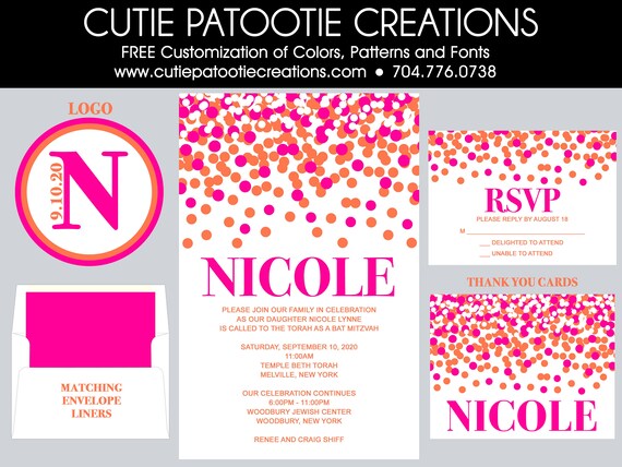 Bat Mitzvah Invitations | Pink and Orange Bat Mitzvah Invitation Il_570xn