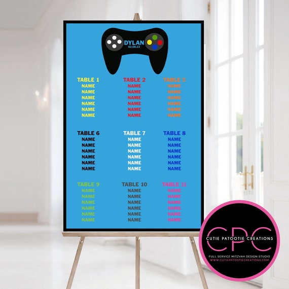 Video Game Theme Table Seating Chart for Bar and Bat Mitzvah - Custom Colors Available Il_570xn