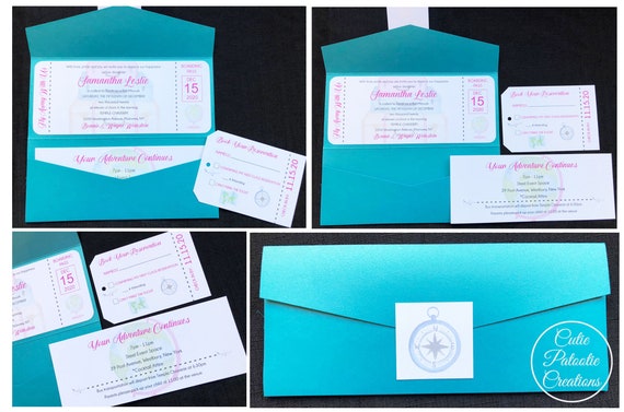 SAMPLE | Airline Boarding Pass Ticket Invitation for Bar Mitzvah, Bat Mitzvah, Wedding | Destination Travel Invitations Il_570xn