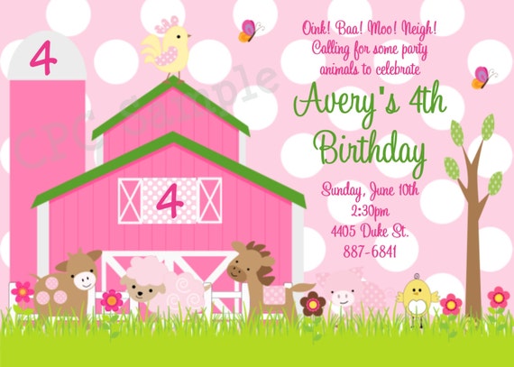 Pink Farm Birthday Invitation - Pink Farm Invitations - Printable or Printed - 1st Birthday Invite Il_570xn