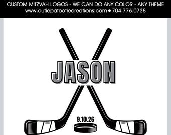 Custom Bar & Bat Mitzvah Logo | Hockey Sticks Sports Theme | Personalized Mitzvah Logo Design | Digital Party Branding