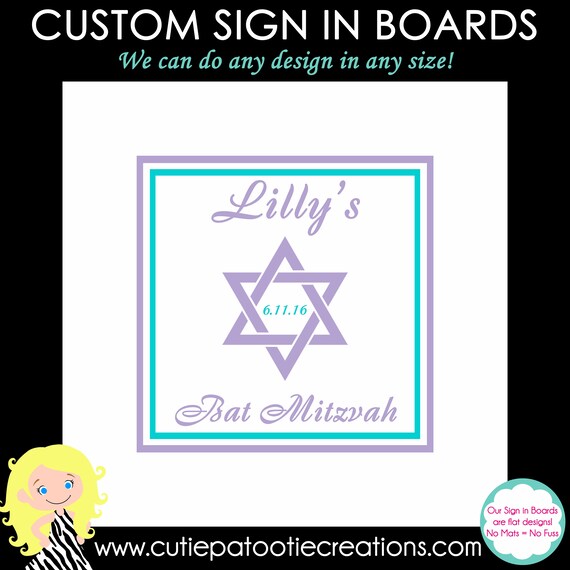 Bat Mitzvah Sign in Board, Bar Mitzvah Sign in Board, Sign in Pillow, Jewish Star, Custom Colors Available Il_570xn