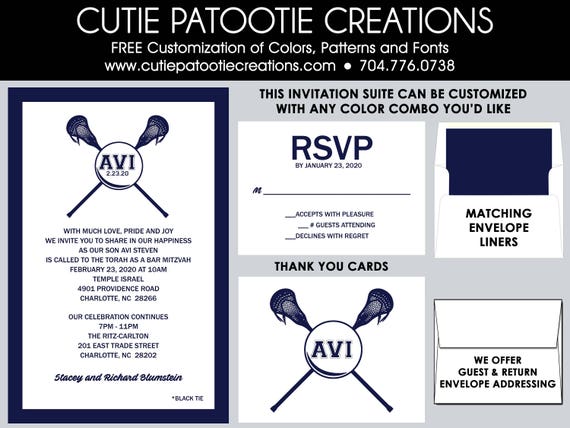 Bar Mitzvah Invitations, Bar Mitzvah Invitation, Envelope Addressing, Reply Card, Save the Date, Thank You Notes, Custom Colors Available Il_570xn
