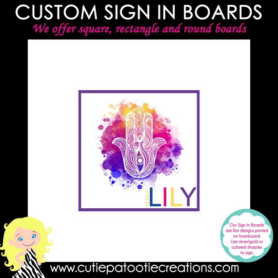 Hamsa Bat Mitzvah Sign in Board, Hamsa Bar Mitzvah Sign in Board, Wedding Guest Sign In, Sweet 16 Sign in Board, Custom Il_570xn