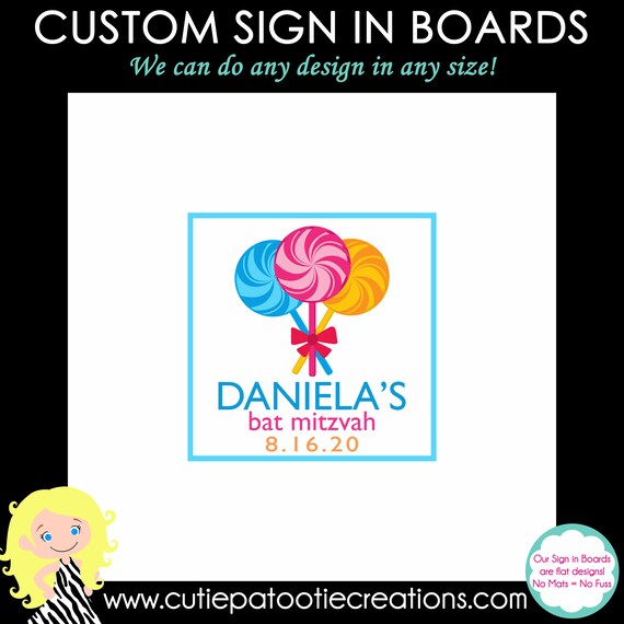 Bat Mitzvah Sign in Board or Sign in Pillow - Lollipop | Custom Colors Available | Choose your Size Il_570xn