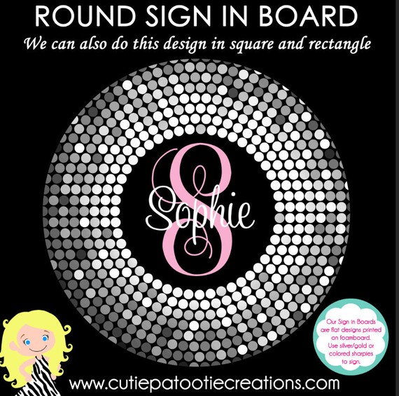 ROUND Bat Mitzvah Sign in Board - Silver and Pink Confetti Il_570xn
