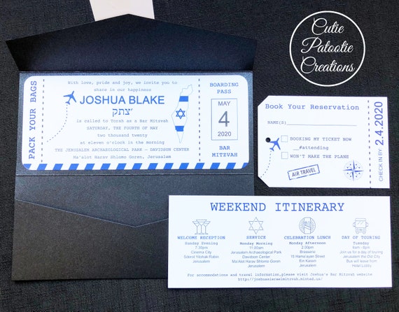 SAMPLE | Airline Boarding Pass Ticket Invitation Bat Mitzvah, Bar Mitzvah | Boarding Pass Wedding Invitation | Destination Travel Invitation Il_570xn