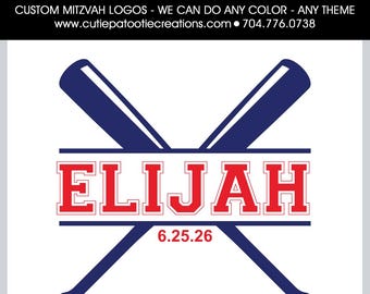 Custom Bar & Bat Mitzvah Logo | Personalized Mitzvah Logo Design | Digital Party Branding | Baseball Bats Sports Theme