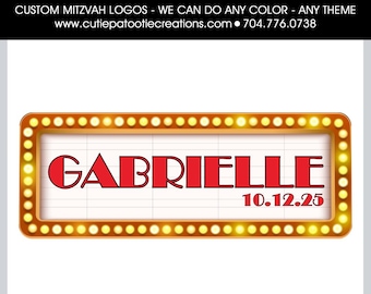 Custom Bar & Bat Mitzvah Logo | Hollywood or Broadway Name in Lights Theme | Personalized Mitzvah Logo Design | Digital Party Branding