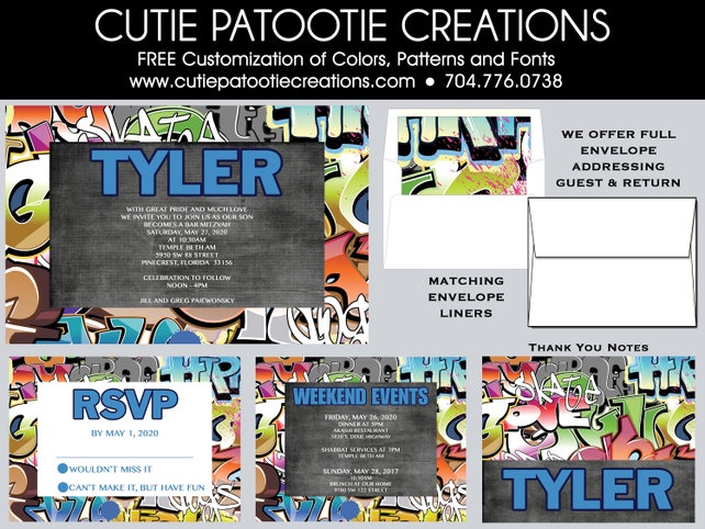 graffiti bar mitzvah invitations save the date card rsvp card