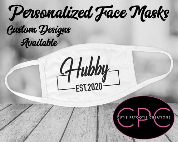 Wifey and Hubby Wedding Face Mask for Bride, Groom, Bridal Party, Groomsmen, Bridesmaids, Wedding Party - Personalized Cotton Face Masks Il_570xn