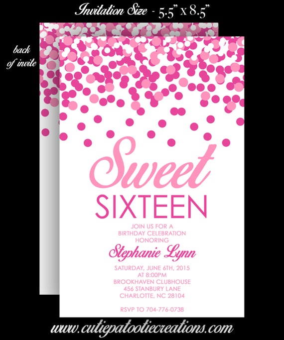 Pink Confetti Sweet 16 Birthday Invitation, Use for Any Event Il_570xn