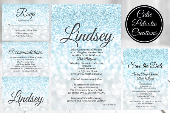 Blue Ombre Confetti Bat Mitzvah Invitation Suite Il_570xn