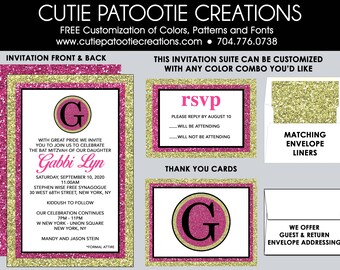 Pink and Gold Bat Mitzvah Invitations – RSVP & Thank You Cards
