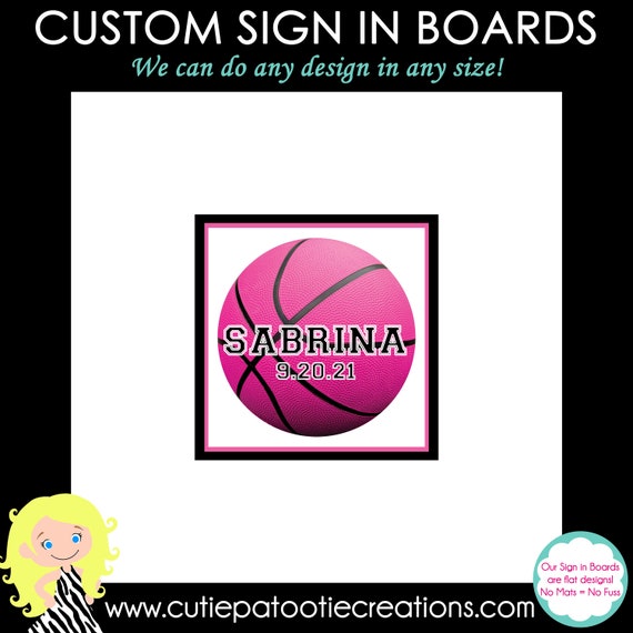 Pink Basketball Bat Mitzvah Sign in Board or Sign in Pillows - Custom Colors Available Il_570xn