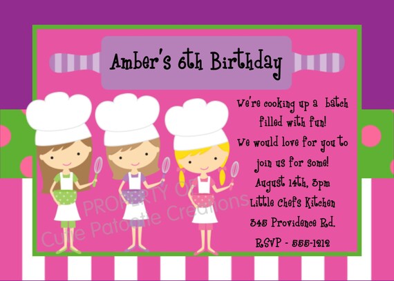 Cooking Birthday Invitation - Printable or Printed - Chef Birthday Invitations - Kids Cooking Party Invitations - Cooking Birthday Invite Il_570xn