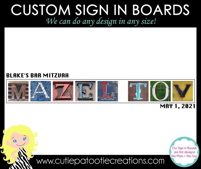 Mazel Tov Bat Mitzvah Sign in Board, Mazel Tov Bar Mitzvah Sign in Board image 2