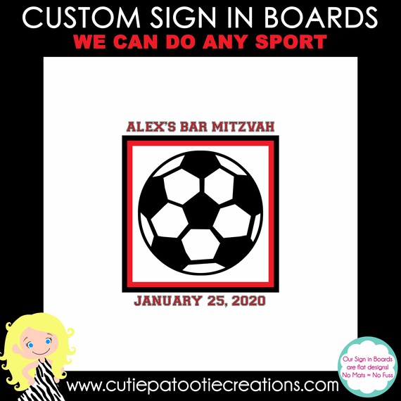 Soccer Ball Bar Mitzvah Sign in Board - Bat Mitzvah Sign in Board Il_570xn