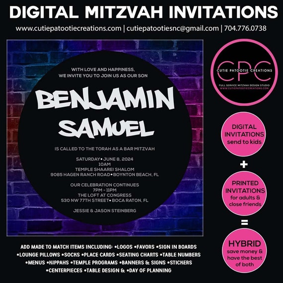Graffiti Digital Bar and Bat Mitzvah Invitations | Add Small Order of Printed to send to Family and Friends Il_570xn