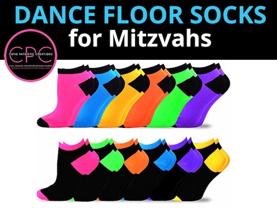 Dance Floor Party Socks for Bar and Bat Mitzvah | Sweet 16 | Quinceanera | Wedding | Black with Bright Colors Il_570xn