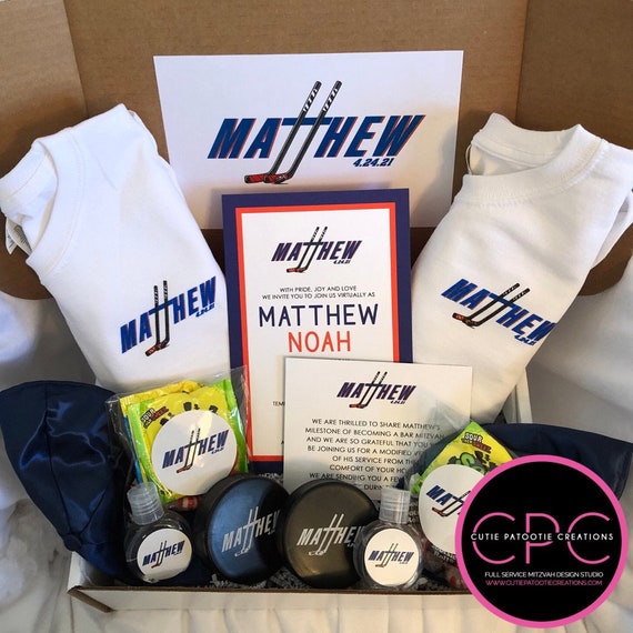 Hockey Themed Mitzvah Guest Box | Virtual Mitzvah Gift Box | Zoom Mitzvah Party Box | Custom Made | See Description for Details Il_570xn