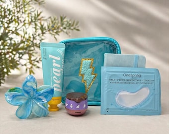 Blue Cosmetic Pouch Gift for Her, Self Care Gift, Thinking of You Gift, Hug Gift, Cute Makeup Bag, Best Friend Gift