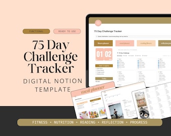 75 Challenge Tracker Notion Vorlage, Workout-Tracker Mahlzeitenplaner, Lese-Tracker, Tägliche Habit Tracker, Zielplaner, Digitaler Planer