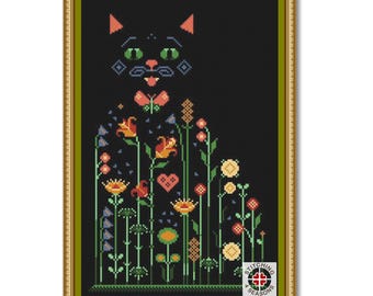 Floral Cat Cross Stitch Pattern: Flowers Sampler (PDF Pattern)