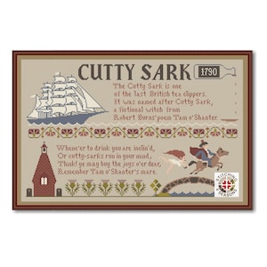 Cutty Sark Poem Cross Stitch Pattern: Old Sampler (PDF Pattern)